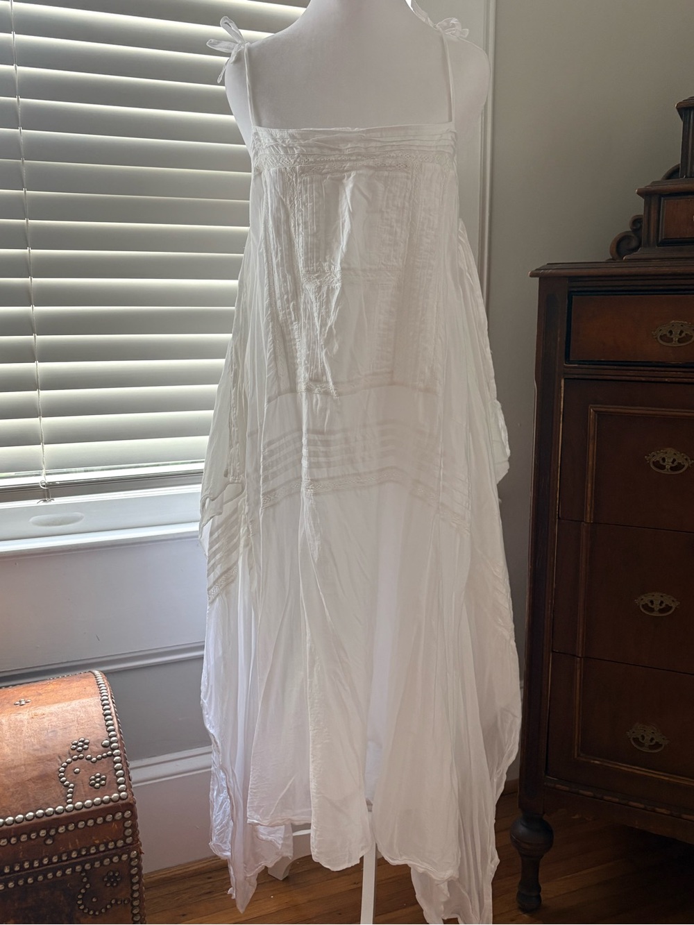 J. Crew White Midi Handkerchief-Hem Dress